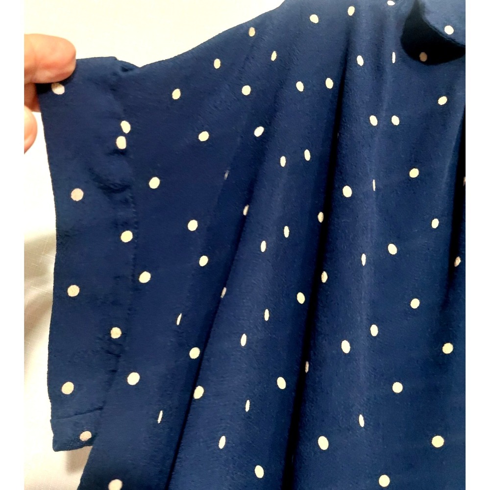 Madewell Womens Small Button Down Shirt High Low Navy Polka Dots Cap Sleeves - Picture 3 of 9
